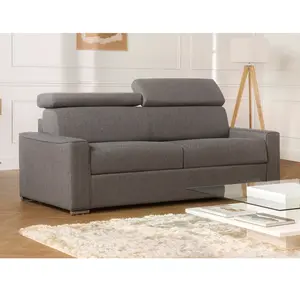 Vente-unique Canapé 4 places convertible express en tissu gris - Couchage à lattes larges 160 cm - Matelas 18 cm VIZIR pas cher