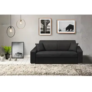 Vente-Unique Canapé 3 places convertible express en tissu EMIR - Anthracite - Couchage à lattes larges 140 cm - Matelas 18 cm