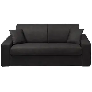 VENTE-UNIQUE Canapé 3 places convertible express en tissu EMIR - Anthracite - Couchage à lattes larges 140 cm - Matelas 14 cm