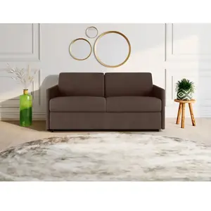 Comparateur de prix : Vente-Unique Canapé 3 places convertible express en tissu marron - Couchage à lattes larges 140 cm - Matelas 18 cm CALIFE