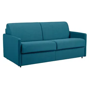 VENTE-UNIQUE Canapé 3 places convertible express en tissu bleu turquoise - Couchage à lattes larges 140 cm - Matelas 14 cm CALIFE pas cher