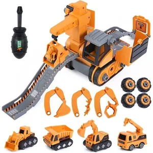 AMOUNE Jouet Camion Démontable 4 en 1 Grue Pelleteuse Forage Attraper ... pas cher