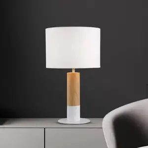 Viokef Lampe de table Carroll, bois clair/blanc, hauteur 43 cm, tissu pas cher