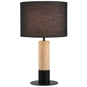 Viokef Lampe de table Carroll, bois clair/noir, hauteur 43 cm, tissu pas cher