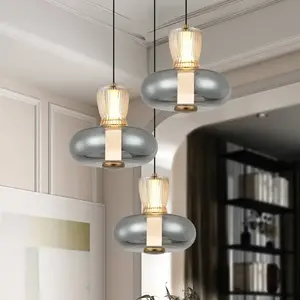 Viokef Suspension LED Sire, Ø 42 cm fumé/bronze métal/verre à 3 lampes...Vendu parluminaire