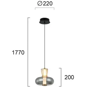 Viokef Suspension LED Sire, Ø 22 cm, gris fumé/bronze, métal/verre pas cher