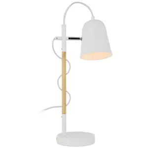 Viokef Lampe à poser Eddie en acier et bois, blanche pas cher