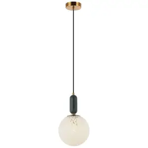 Viokef Suspension Polly avec abat-jour en verre et marbre Ø20cm pas cher