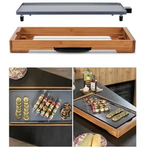 Livoo Plancha Bambou Revêtement Céramique DOC322 2200W - 50x24.5cm, Sans PFOA/PFOS, Idéale Pour 6 Personnes