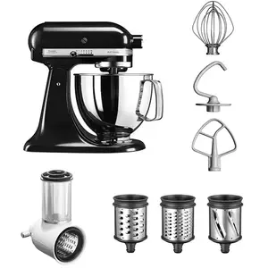 Robot artisan noir 5KSM125PS avec accessoire tranchoir et râpes 3 cylindres 5KSMVSA Kitchenaid pas cher