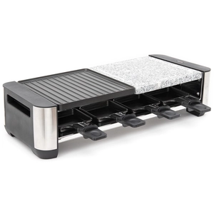 Comparateur de prix : Raclette Grill & Plancha FRITEL RSG 3280 - noir inox - 49,5 x 22,5 x 12,2 cm - raclette, plancha et gourmet - plaque réversible - 8 poêlons et