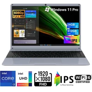 Vanwin Ordinateur Portable 15,6 Pouces FHD 24 Go de DDR4 512 Go de SSD, Intel Core i3-5005U Quad-Core 2,0 GHz(jusqu'à 3,4 GHz), Wi-Fi6, BT5.0, USB 3,0,Vendu parcdiscount