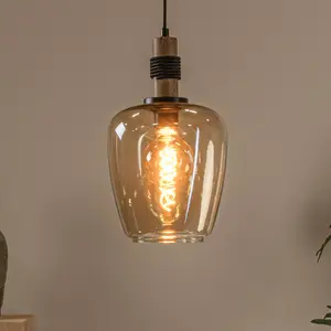 Comparateur de prix : Lucide Suspension Ilona, verre, Ø 22 cm, noir/ambre, 1 lampe