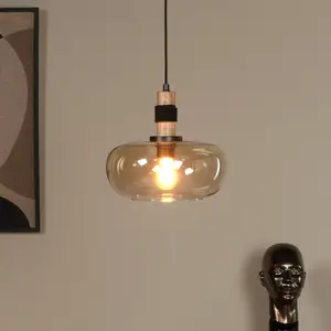 Comparateur de prix : Lucide Suspension Ilona, verre, Ø 30 cm, noir/ambre, 1 lampe