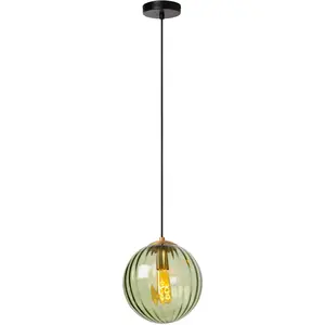 Comparateur de prix : Lucide Suspension Monsaraz, vert, Ø 25 cm, verre, à 1 lampe