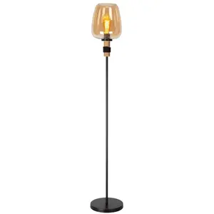 Comparateur de prix : Lampadaire Ilona pied métal noir abat-jour en verre IP20 E27 40W Ø34 x H.150cm Lucide