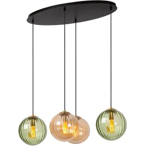 Comparateur de prix : Lucide Suspension Monsaraz, vert/ambre, E27, à 4 lampes