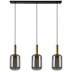 Comparateur de prix : Lucide JOANET-Suspension 3 Lumières Verre fumé H150cm Gris