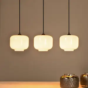 Comparateur de prix : Lucide Suspension Médine, opale, angulaire, verre, 3 lampes, E27