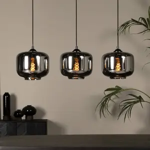 Lucide Suspension Médine, gris fumé, angulaire, verre, 3 lampes, E27 pas cher