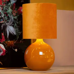Comparateur de prix : Lucide Lampe à poser Esterad, ocre, Ø 24 cm, hauteur 47 cm, verre