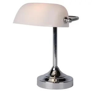 Comparateur de prix : Lucide Lampe de bureau métal et verre blanc chrome H30cm