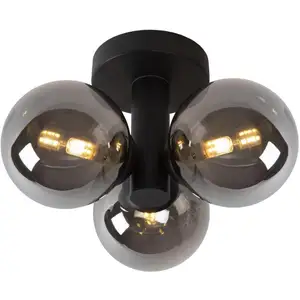 Comparateur de prix : Lucide Plafonnier salle de bain Trudy x3 noir/fumée