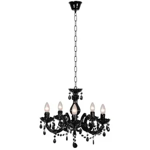 Lucide ARABESQUE-Lustre à 5 branches Ø45cm avec pampilles Noir pas cher