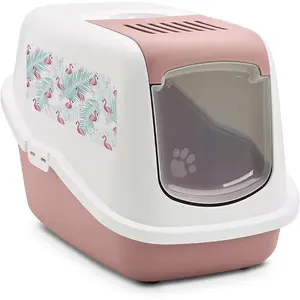 Comparateur de prix : Maison de toilette Savic Nestor motif Flamingo rose / blanc avec des motifs de flamands roses