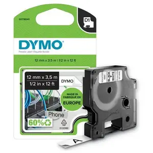 Comparateur de prix : Dymo Ruban D1 S0718040 pour étiqueteuse - 12 mm x 3,5 m - Noir sur Blanc