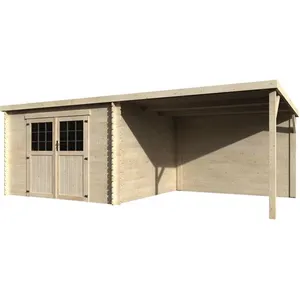 Abri jardin bois "Eden" avec extension 18.02 m² 6.05 x 2.98 x 2.09 m 28 mm pas cher