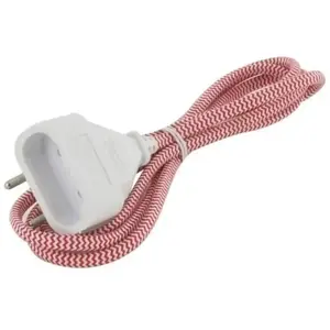 Chacon Rallonge textile rouge/blanc 6A - 1,5m -Fiche blanche pas cher