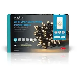Guirlande wifi blanc 5 metres blanc chaud 50 led's Nedis WIFILX01W50