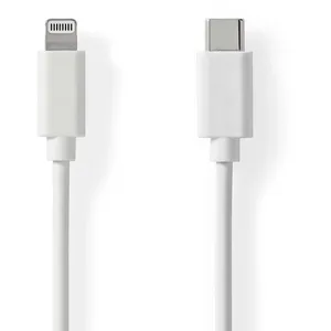 Nedis - Cable Lightning Usb 20 Apple Lightning 8 Broches Usb C Male 480 Mbps Nickele 100 M Rond Pvc Blanc Etiquette pas cher