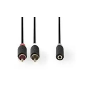 Nedis Câble audio stéréo 2x rca mâles - 3,5 mm femelle 0,2 m anthracite pas cher