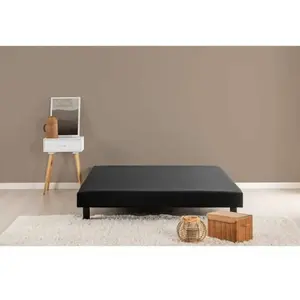 Sommier tapissier à lattes 140 x 190 cm - Bois massif noir + Pieds pas cher