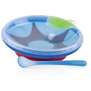 Nuby assiette chauffante avec ventouse - bleu - 3 mois + pas cher