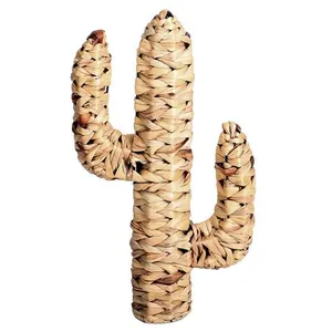 Cactus en jacinthe d'eau tressée Natural Living - H. 45 cm - Marron pas cher