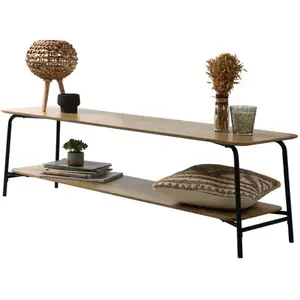 Unimasa Meuble de télévision 2 niveaux bois et métal noir 150x40x43.5cm pas cher