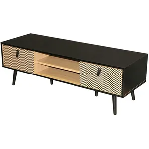 URBAN LIVING Meuble Tv 2 Niches 2 Portes Décor Arsenal - Noir pas cher