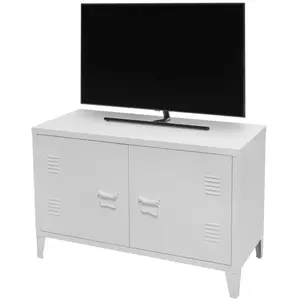 URBAN LIVING Meuble Tv En Métal "Industriel White" - Blanc - L 100 X L 40 X H 53 Cm pas cher