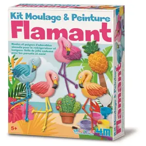 Comparateur de prix : 4M Crea KIT DE MOULAGE: FLAMINGO / EMBALLAGE  F R A N C A I S, contient un moule avec 6 dessins, plâtre, peinture, brosse, épingles, aimants, broches et instructions détaillées, en boîte 18x22x5cm, 5+