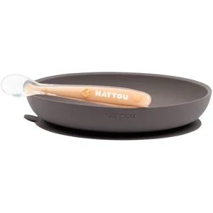 Coffret repas silicone 2 pc Assiette et cuillère GRIS NattouVendu paraubert