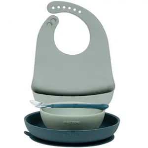 Comparateur de prix : Coffret de repas silicone 4pc avec bavoir VERT Nattou