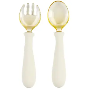 Nattou Set cuillère + fourchette d'apprentissage flexible Ecru pas cher