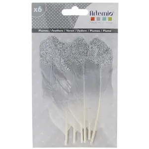 Artemio 6 plumes argentées à paillettes pas cher