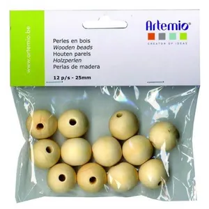 Comparateur de prix : Artemio 12 Pièces 25 mm perles en bois, Beige