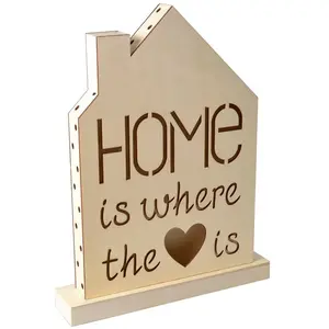 Artemio Lampe en bois à LED - Home Sweet Home - 33 x 43 x 4,4 cm