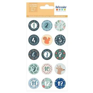 Artemio Stickers Ronds - Woodsy Christmas - Calendrier de l'Avent - 2 feuilles