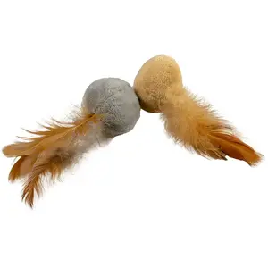 Comparateur de prix : Jouet peluche pour chat balles avec plumes Duvoplus Cushy (2x3) Marron...